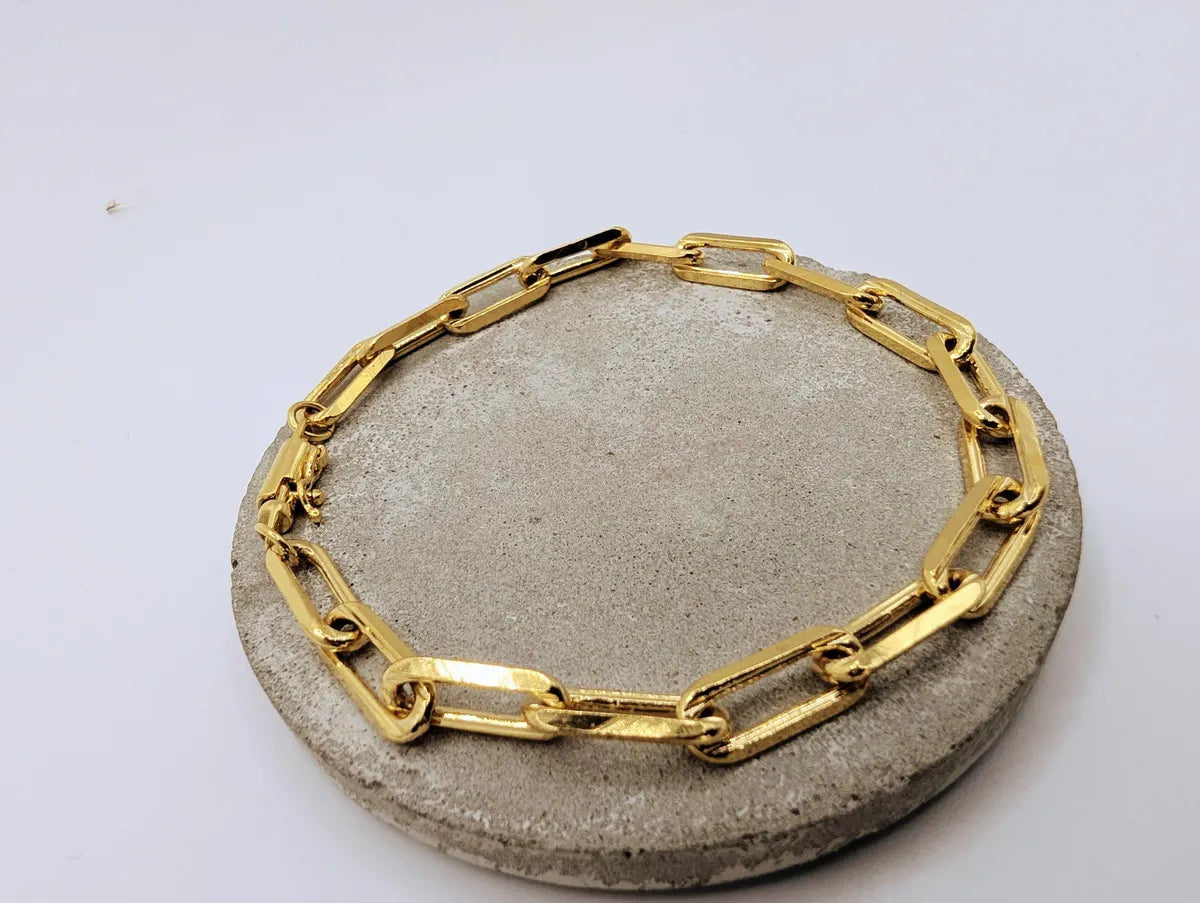 Pulsera Cadena Rectangular Bañada Oro Dorado 22 Cm