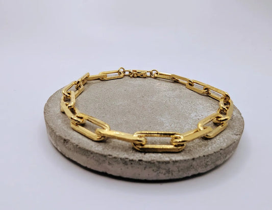 Pulsera Cadena Rectangular Bañada Oro Dorado 22 Cm