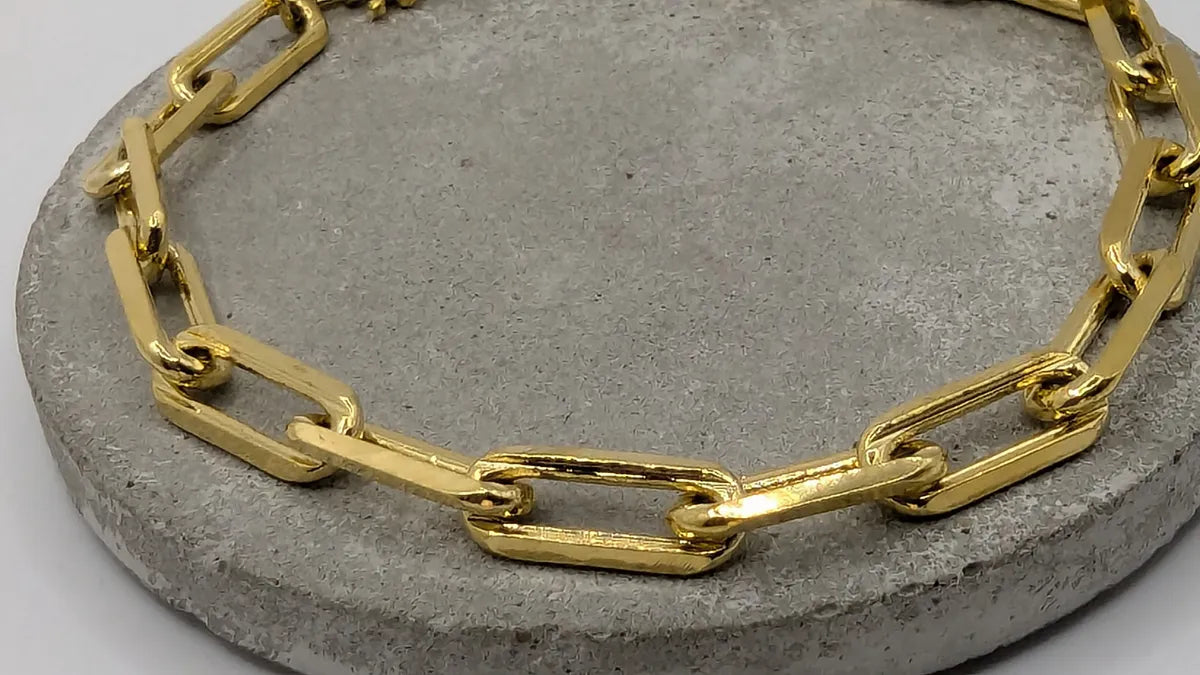 Pulsera Cadena Rectangular Bañada Oro Dorado 22 Cm