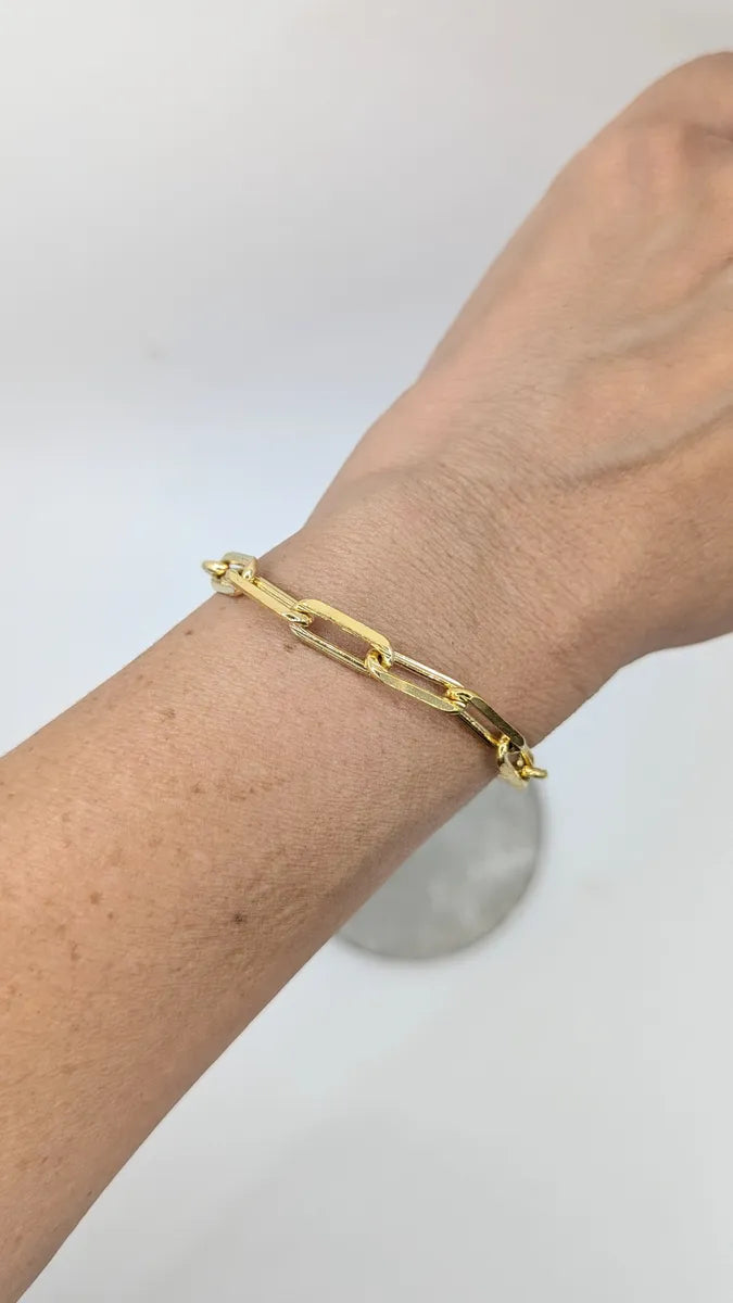 Pulsera Cadena Rectangular Bañada Oro Dorado 22 Cm