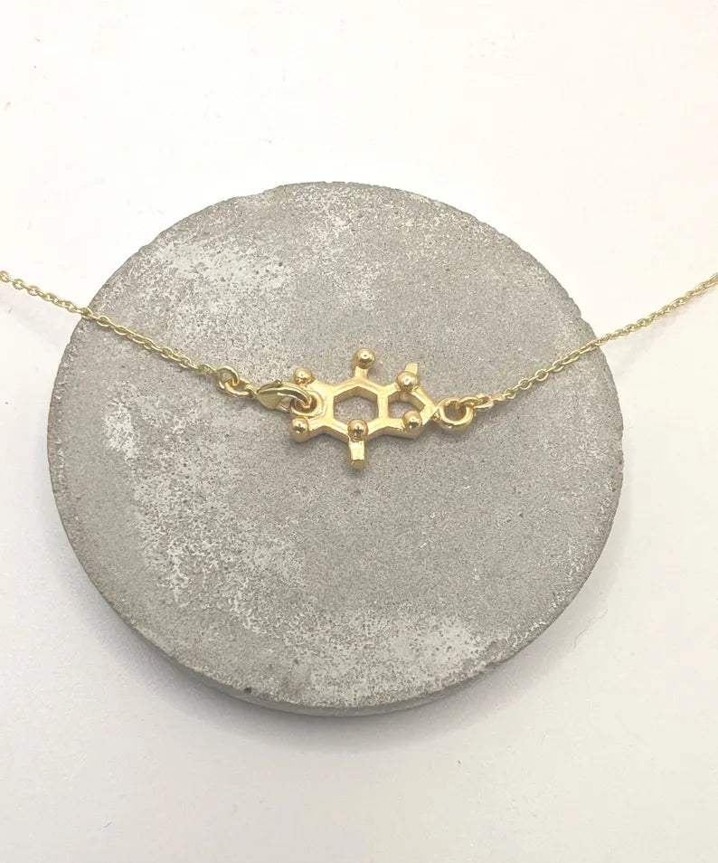 ☕ Collar Molécula de Cafeína – Energía, Enfoque e Inspiración en Plata 925 o Bañado en Oro 18k