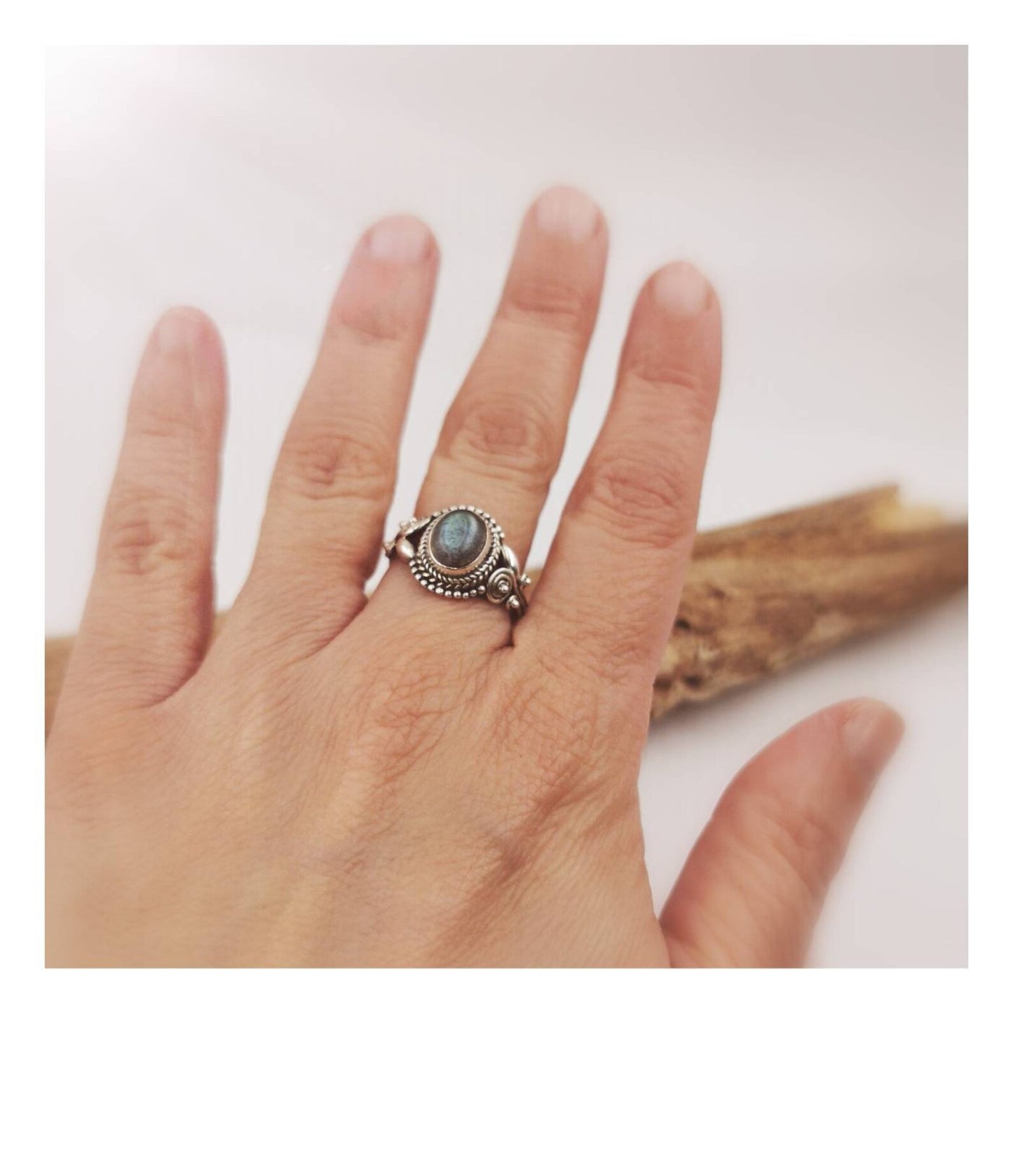 Anillo Boho Clásico de Plata 925 con Piedra Natural