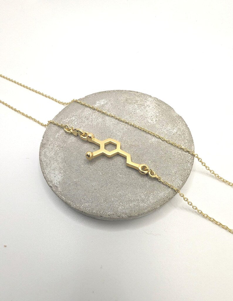 Collar Molécula de Dopamina – Energía, Motivación y Alegría en Plata 925 u bañado en Oro 18k