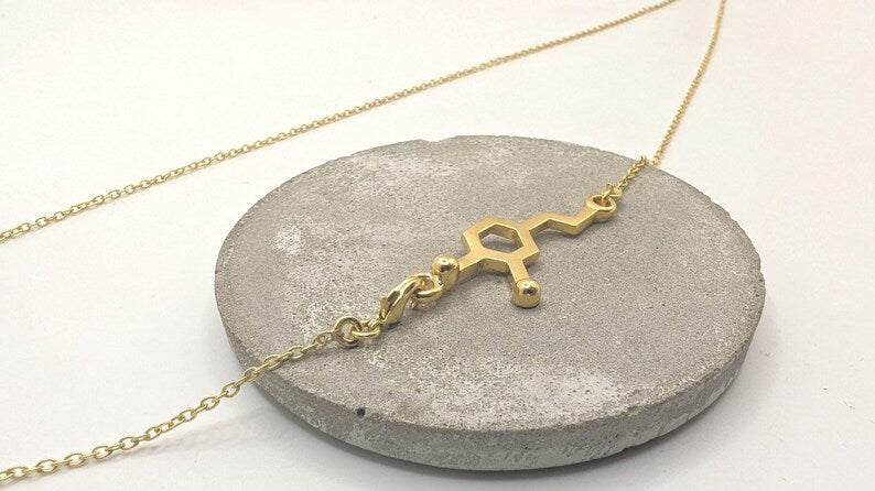 Collar Molécula de Dopamina – Energía, Motivación y Alegría en Plata 925 u bañado en Oro 18k