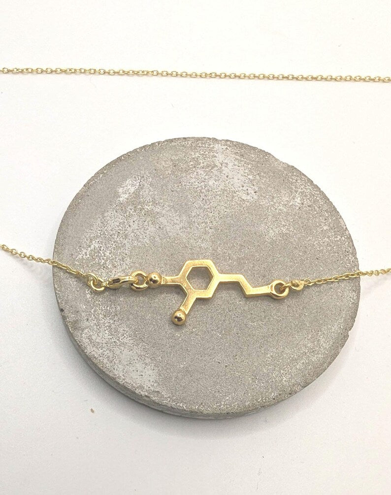 Collar Molécula de Dopamina – Energía, Motivación y Alegría en Plata 925 u bañado en Oro 18k