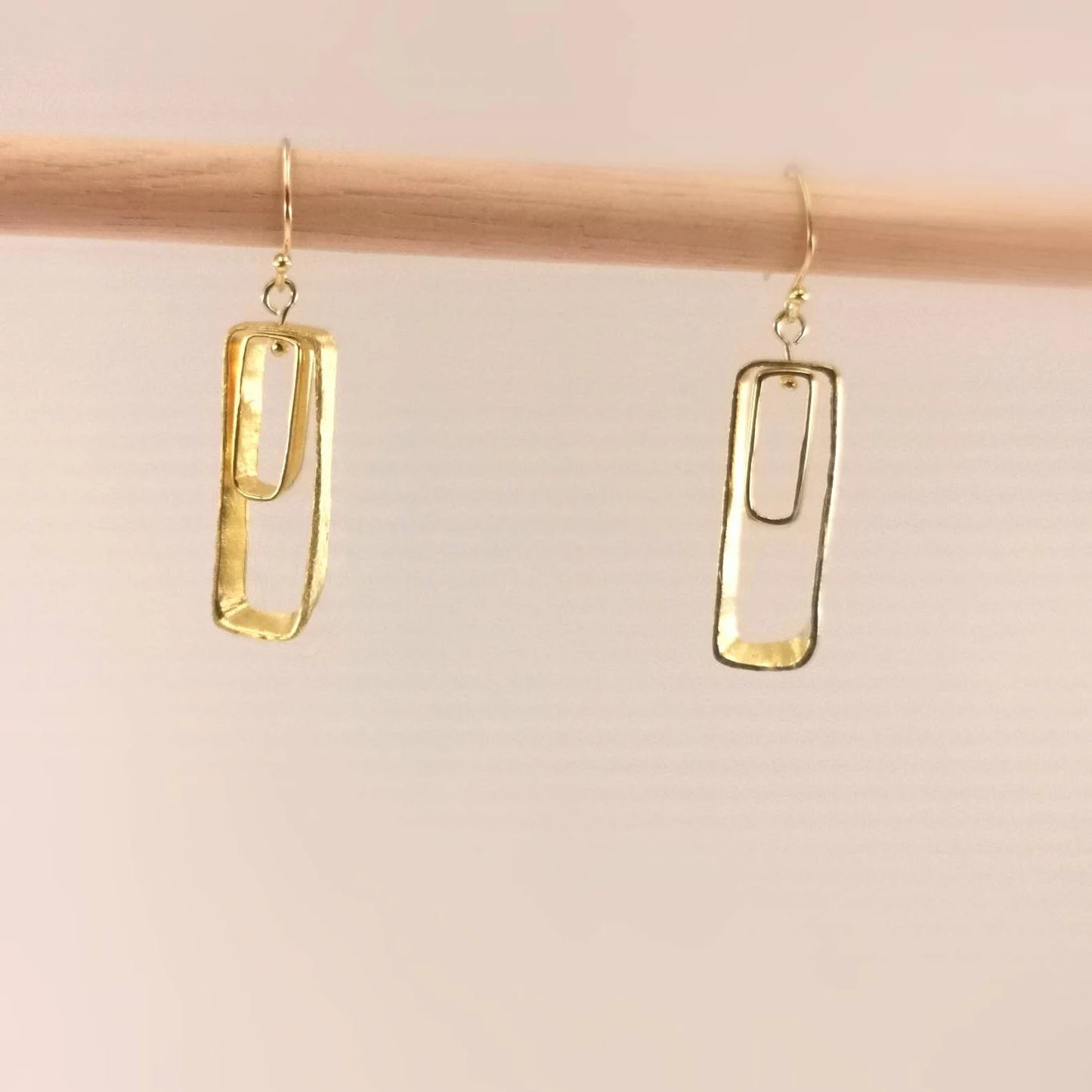 Aros Rectángulo Doble en Plata 925 Bañados en Oro 18k