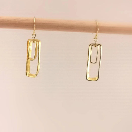 Aros Rectángulo Doble en Plata 925 Bañados en Oro 18k