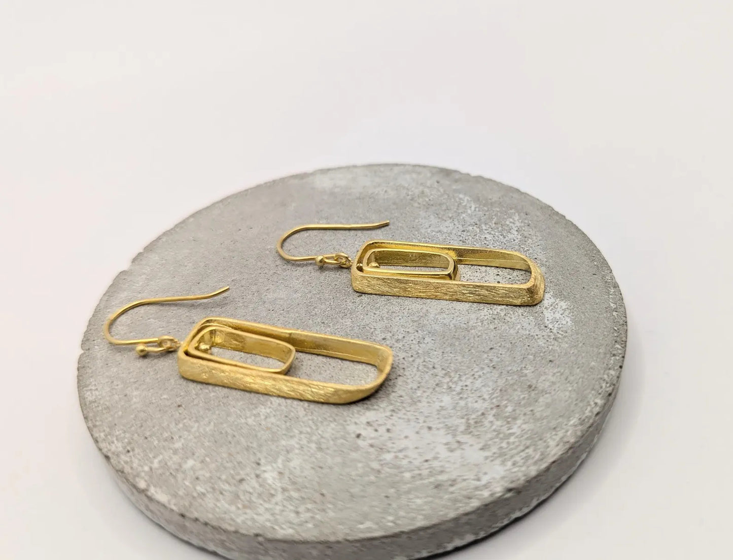 Aros Rectángulo Doble en Plata 925 Bañados en Oro 18k
