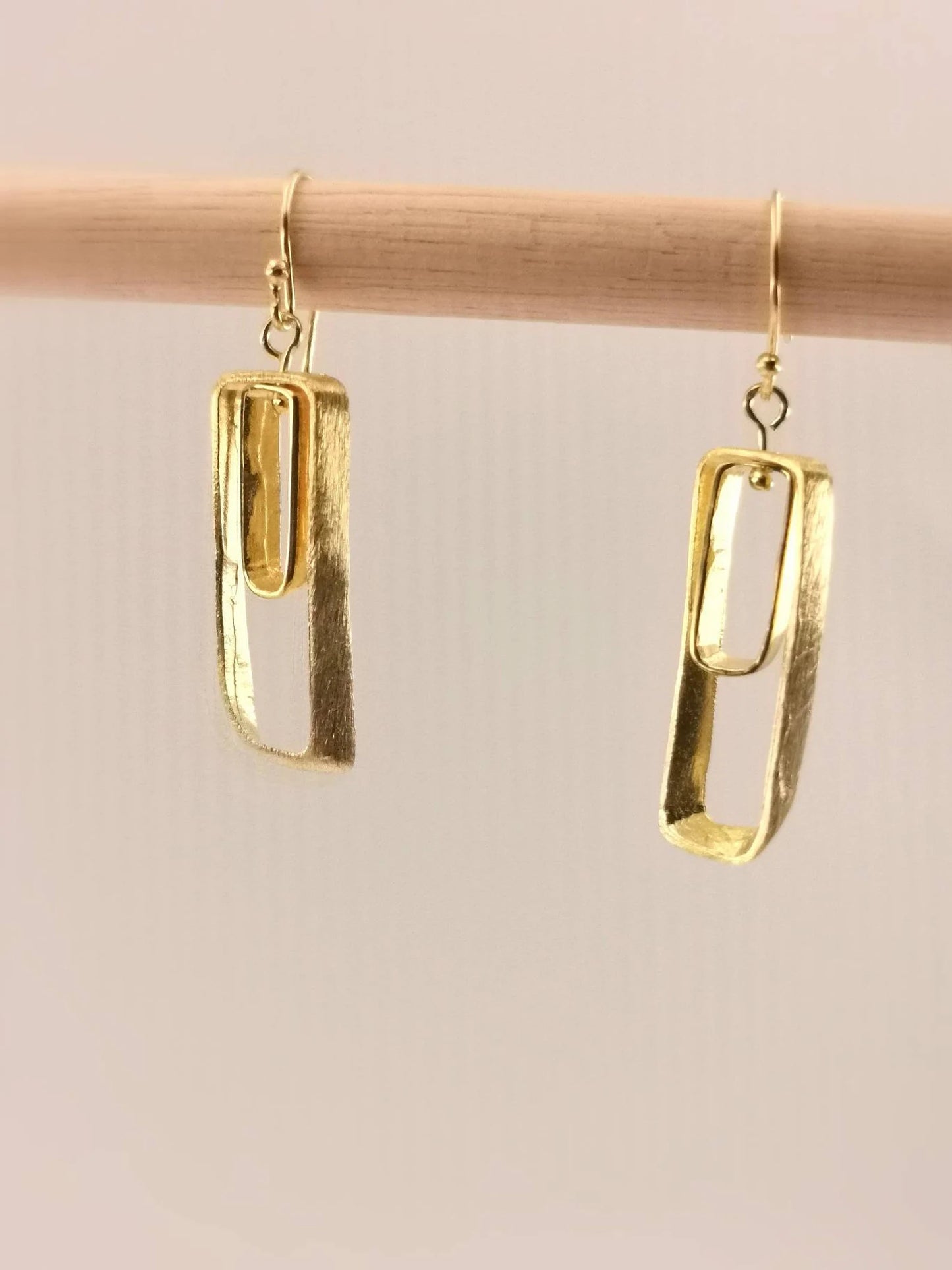 Aros Rectángulo Doble en Plata 925 Bañados en Oro 18k