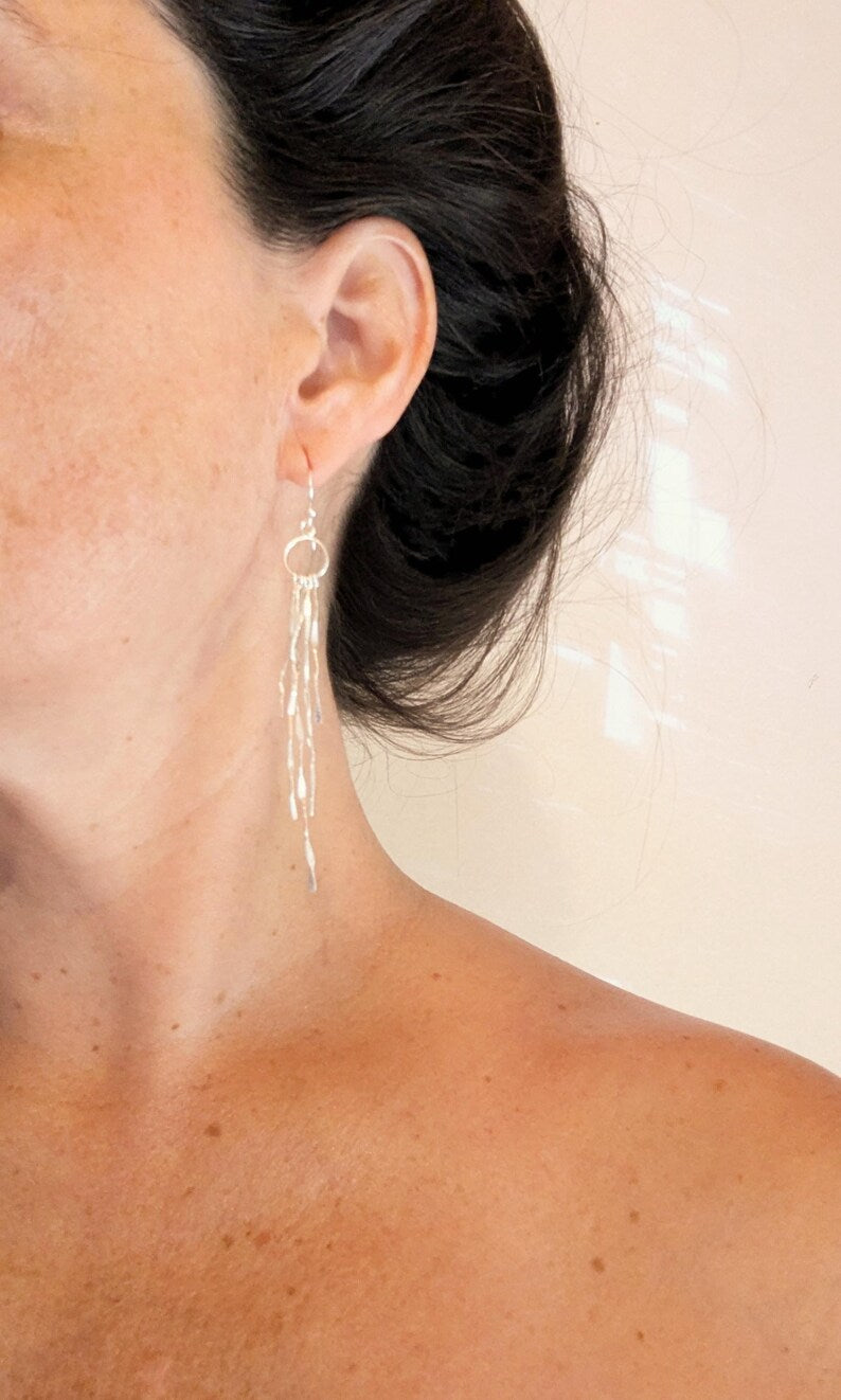 Aros Flecos Colgantes en Plata 925 con Acabado Mate