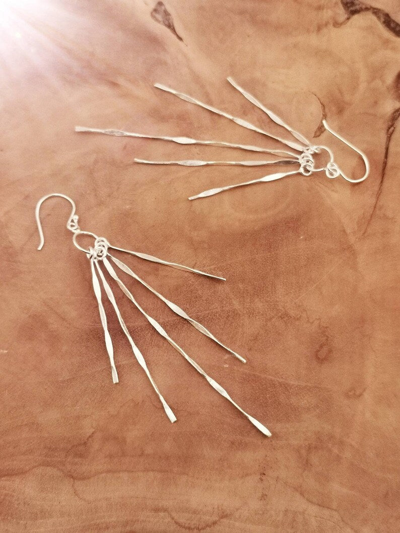 Aros Flecos Colgantes en Plata 925 con Acabado Mate