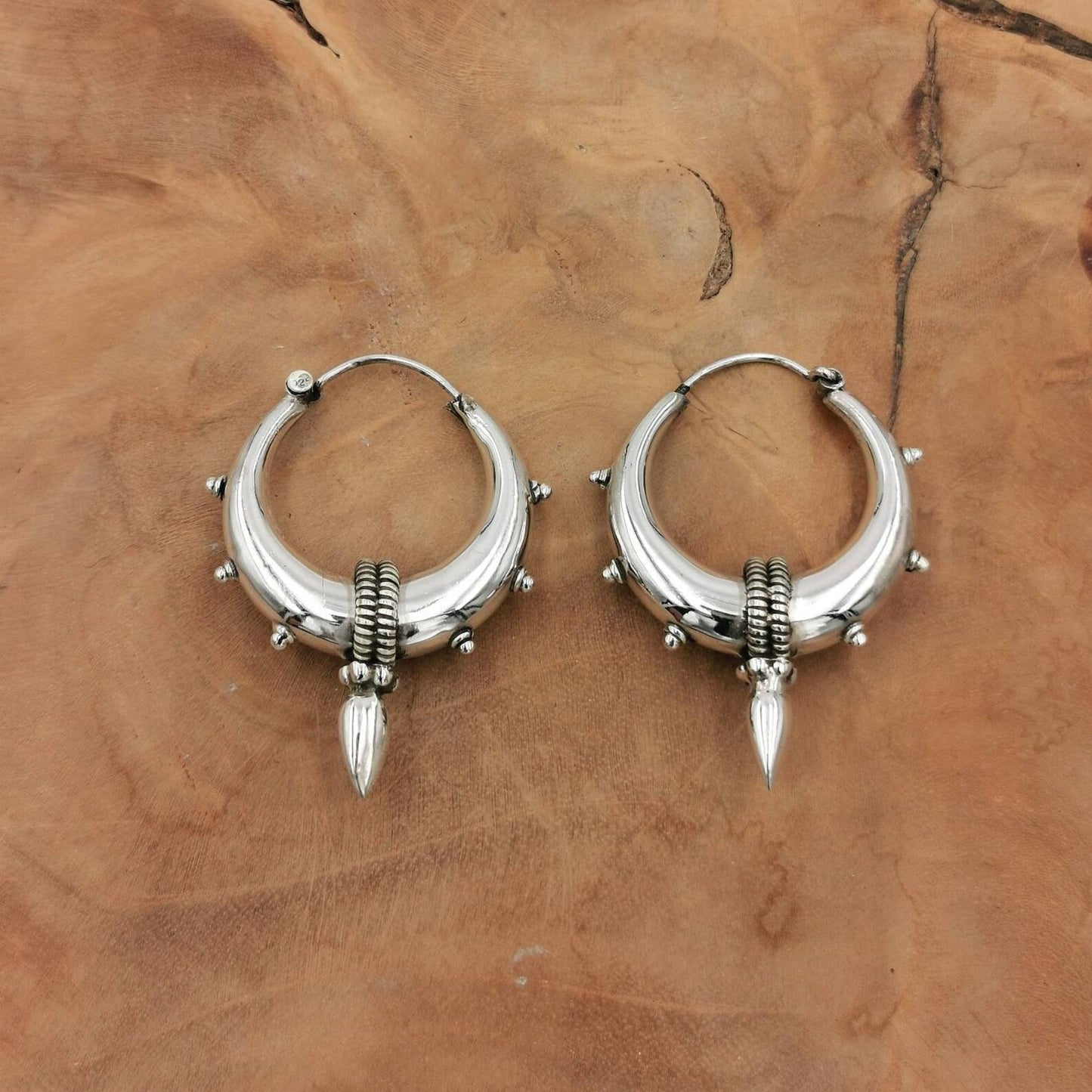 Aros Tribales Grandes con Puntas en Plata 925