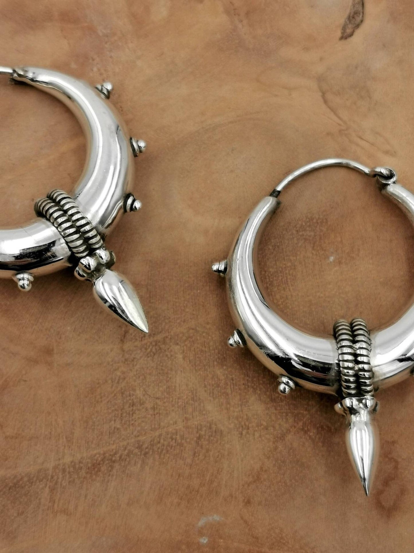 Aros Tribales Grandes con Puntas en Plata 925